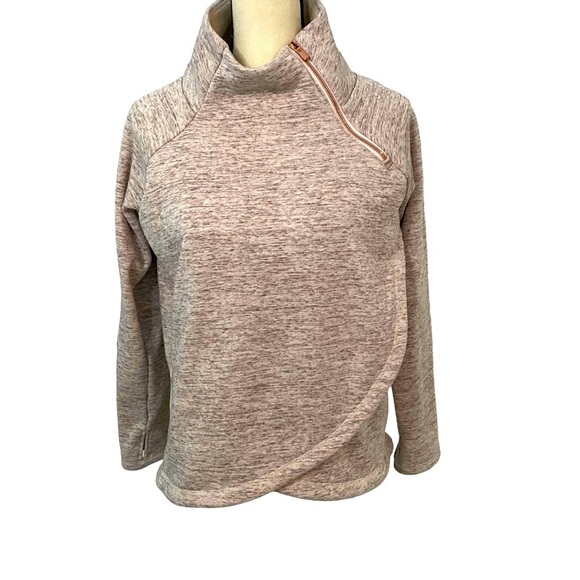 Athleta Brown/Tan Cozy Karma ASYM Wrap Pullover Sweatshirt Sz Medium - Picture 1 of 13